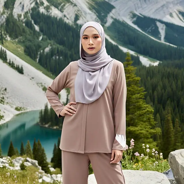 Camping Outfit Hijab. Foto: Meta AI