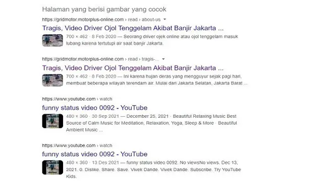 Gambar Tangkapan Layar Penelusuran Foto Menggungakan Google Images.