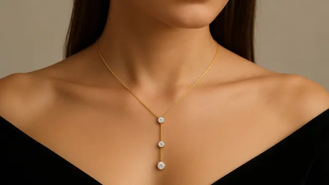 Kalung Emas Lariat Pendek dengan Berlian Bertingkat 2025/Ilustrasi gambar oleh AI