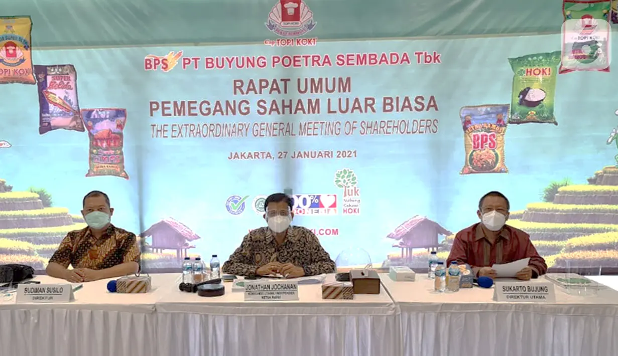 PT Buyung Poetra Sembada, emiten produsen beras berkualitas merek Topi Koki dan HOKI telah mendapat restu dari para pemegang saham untuk melakukan perubahan nilai nominal saham (stock split) dengan rasio 1:4 untuk meningkatkan likuiditas saham dan menunggu persetujuan BEI. (Liputan6.com/Pool)