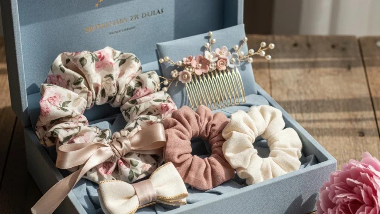 Ilustrasi Scrunchie dan Aksesori Rambut Handmade
