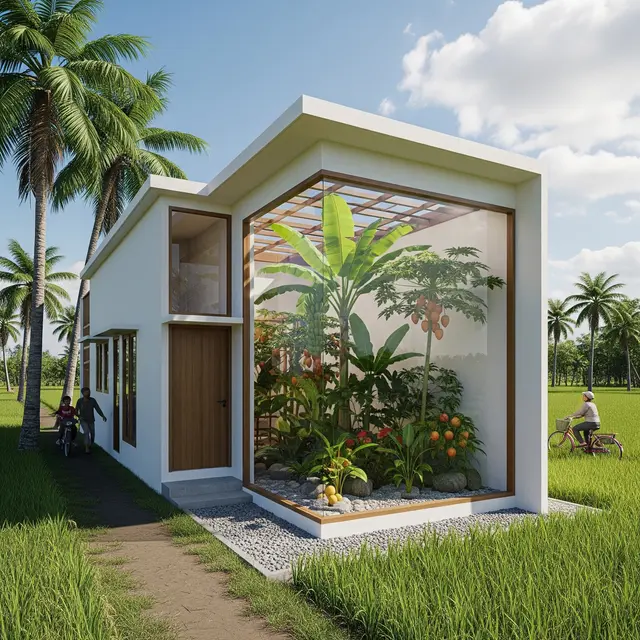 Rumah Minimalis di Desa Ukuran 5x8 dengan Kebun Buah Vertikal
