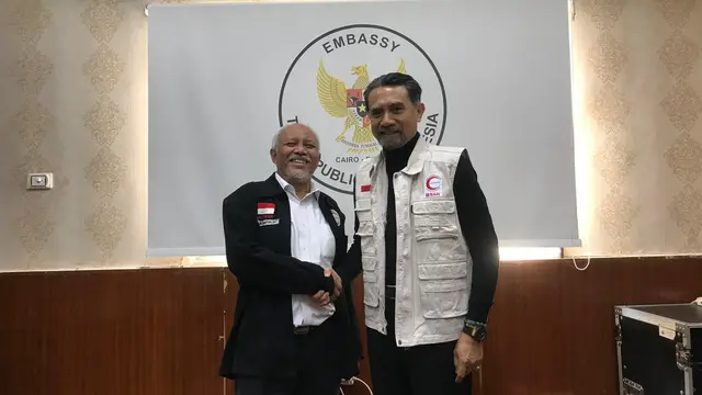Delegasi Bulan Sabit Merah Indonesia (BSMI) saat mengunjungi kantor Kedutaan Besar Republik Indonesia (KBRI).