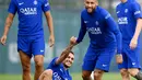 <p>(dari kiri) Pemain (PSG) Marquinhos, Verratti, Neymar, dan Lionel Messi ambil bagian dalam sesi latihan menjelang laga matchday 1 Grup H Liga Champions kontra Juventus di Saint-Germain-en-Laye di luar Paris, Senin (5/9/2022). Juventus maupun PSG mempunyai pemain yang mengesankan di skuadnya dan ingin memenangkan pertandingan UEFA Champions League ini. (Photo by FRANCK FIFE / AFP)</p>