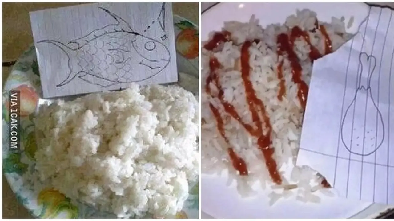 6 Potret Nyeleneh Orang Makan Pakai Gambar Lauk, Enggak Kenyang Sama Sekali