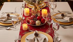 Hiasan meja makan bertema natal (Image by Gemini AI)