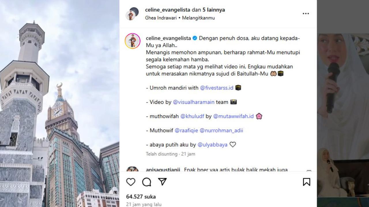 Caption Instagram Celine Evangelista Tunaikan Umrah