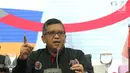 Sekjen PDI-P, Hasto Kristiyanto memberi keterangan terkait perolehan suara pada Pemilu 2019 di Jakarta, Jumat (19/4). BSPN PDI-P merilis data livecount perolehan suara Pileg serta Pilpres 2019 berdasar data C1 yang terverifikasi. (Liputan6.com/Helmi Fithriansyah)