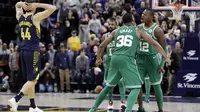 Terry Rozier meluapkan kegembiraan setelah jadi penentu kemenangan Celtics atas Pacers (AP Photo/Darron Cummings)
