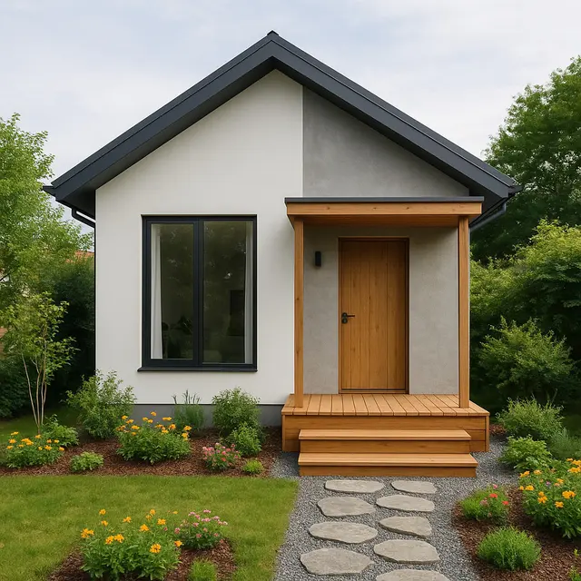 Gambar Rumah 6x9 Meter dengan Teras Mini dan Taman Depan