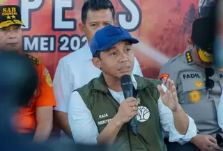 Menteri Kehutanan (Menhut) Raja Juli Antoni di sela kegiatan Apel Kesiapsiagaan Penanggulangan Karhutla di Palembang, Sumatera Selatan, Rabu (6/5/2026) (Istimewa)