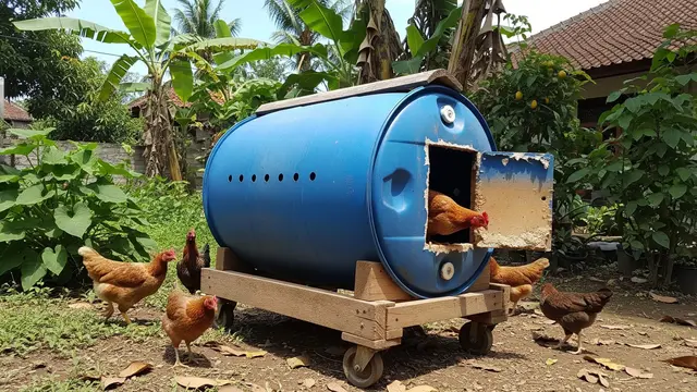 Model Kandang Ayam Mini dari Tong Bekas yang Mudah Dipindahkan
