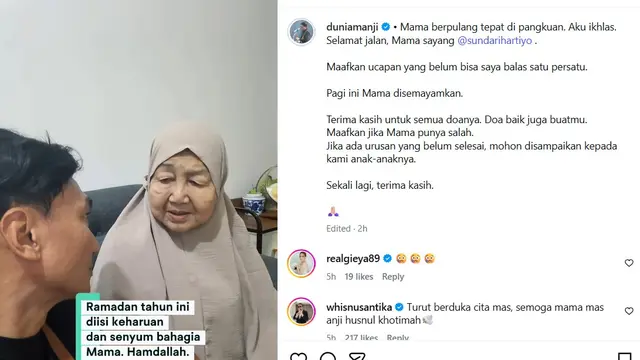 Ibunda Anji meninggal dunia. (Instagram/ duniamanji)