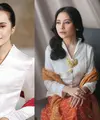 Tampilan memesona Beby Tsabina yang dampingi suami bertugas saat HUT ke-79 RI. Ia mengenakan kebaya putih yang dipadukannya dengan amat apik mengenakan selendang merah. [Foto: Instagram/bebytsabina]