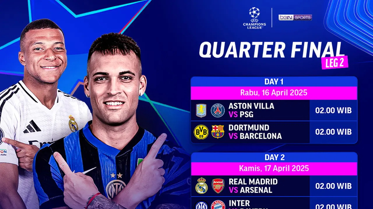 Jadwal Live Streaming Liga Champions 2024/25 Quarter Final Leg 2 di Vidio