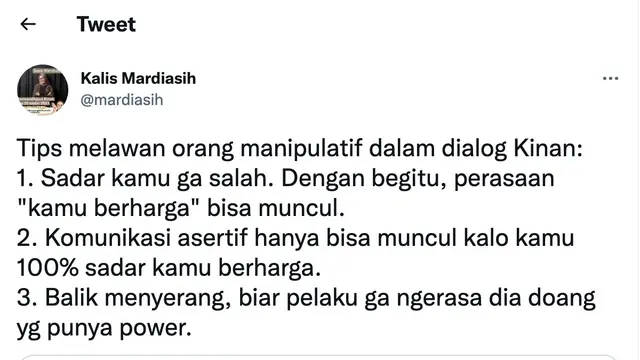Cuitan penulis Kalis Mardiasih. (Foto: Dok. Twitter @mardiasih)