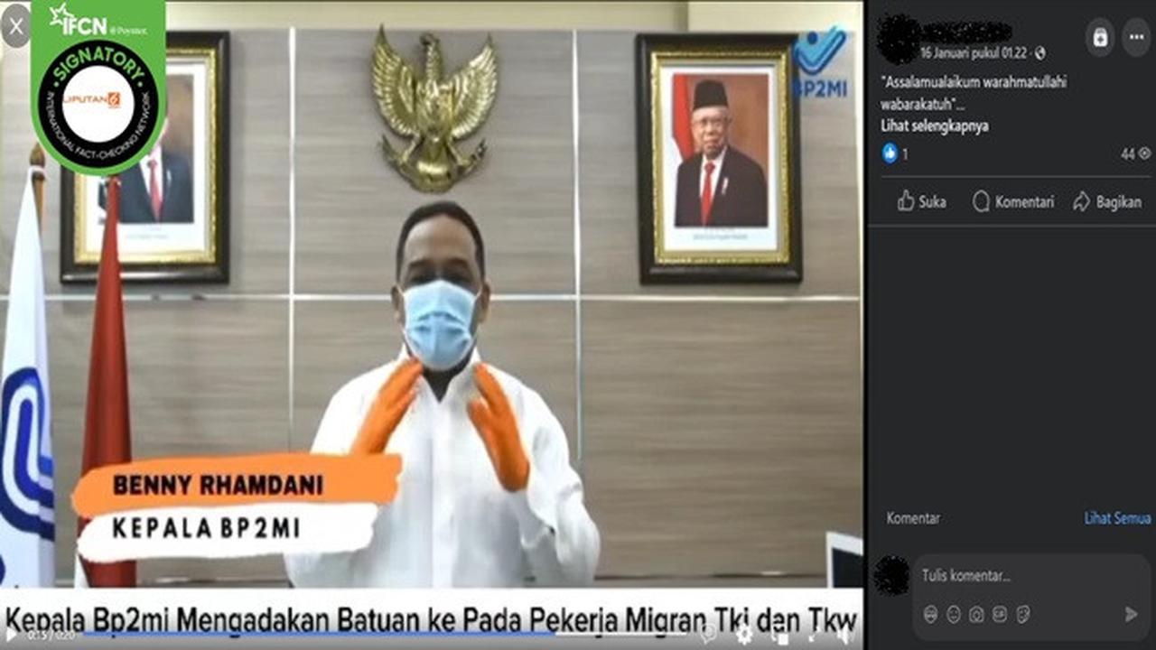 Gambar tangkapan layar kabar tentang BP2MI memberikan bantuan sebesar Rp 300 juta bagi TKI. (sumber: Facebook)