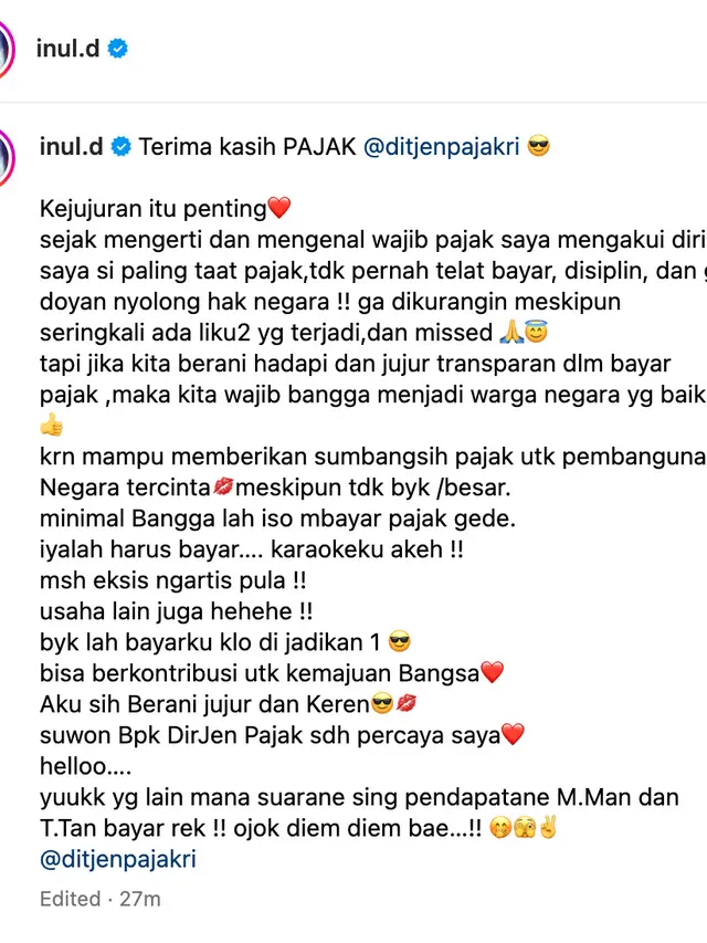Unggahan Inul Daratista. (Foto: Dok. Instagram @inul.d)
