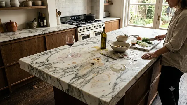 Ilustrasi Dapur dengan Countertop dari Batu Alam/AI Generated