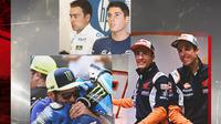 Cover pembalap kakak adik di MotoGP 2021: Alex-Marc Marquez, Pol-Aleix Espargaro dan Valentino Rossi-Luca Marini. (Bola.com/Dody Iryawan)