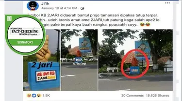 Beredar kabar foto simbol Keluarga Berencana atau KB 2 anak lebih baik disertai dengan patung menunjukkan angka 2 ditutup terpal.