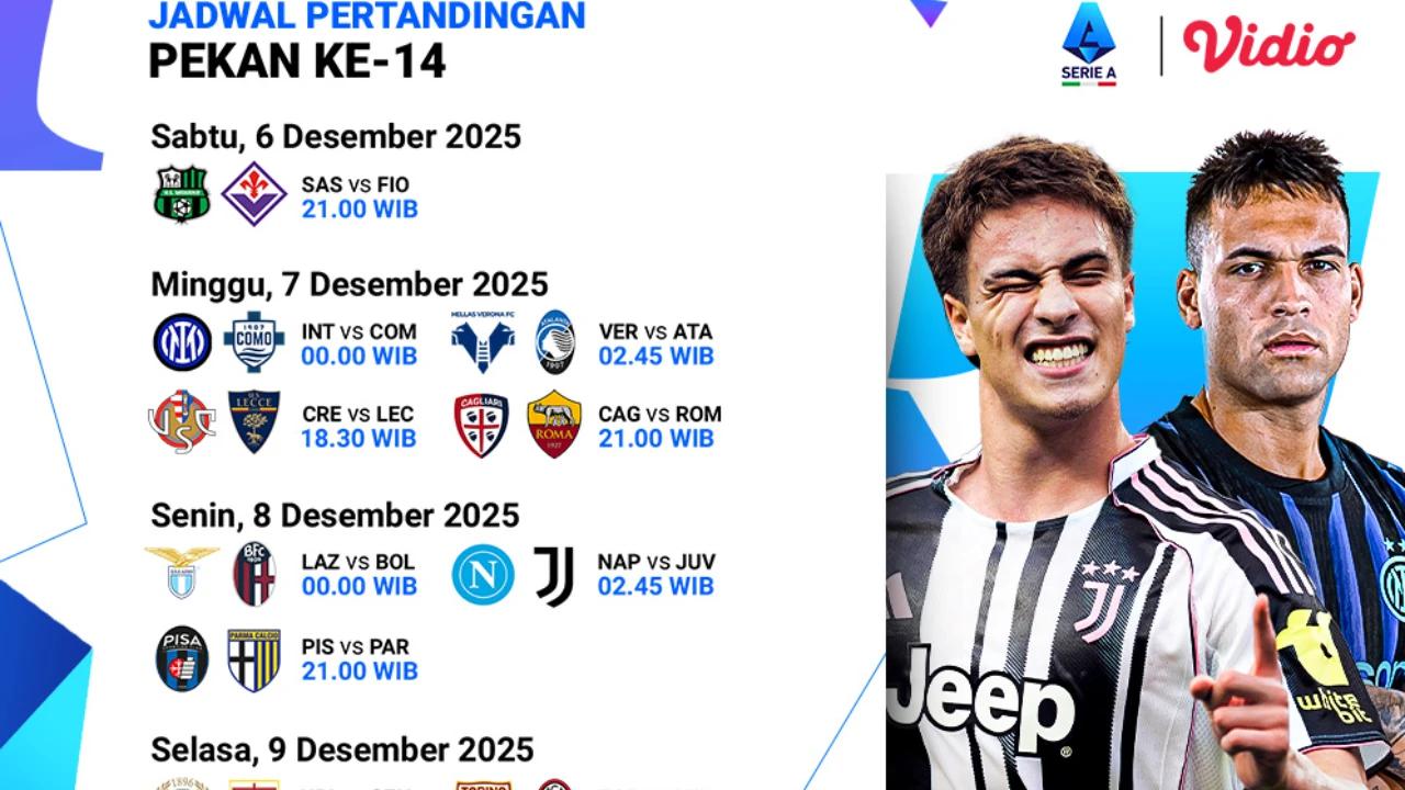 Berikut Jadwal Pertandingan Serie A Pekan ke-14, Tonton Eksklusif di Vidio