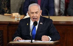 PM Israel Benjamin Netanyahu saat memberikan pidato di hadapan Kongres Amerika Serikat (AS) pada Rabu (24/7/2024). (Dok. AP Photo/Julia Nikhinson)