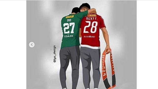 Dio dan Rizki, bonek dan Jakmania yang bersahabat hingga maut menjemput karena kecelakaan. (Istimewa/IG ericahyadi)