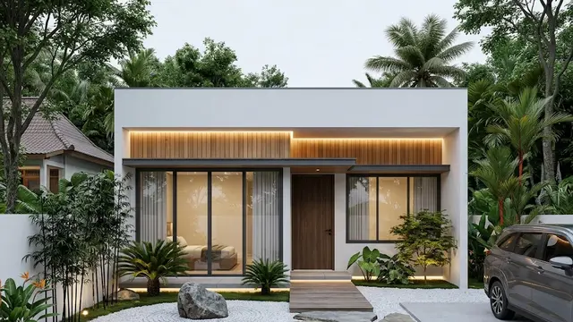 Fasad Japandi dengan Taman Kering Bergaya Zen