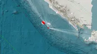 Gempa Magnitudo 5,6 mengguncang wilayah pantai selatan Bengkulu Utara, Senin (4/3/2024), pukul 09.48.23 WIB. (Liputan6.com/ Dok BMKG)