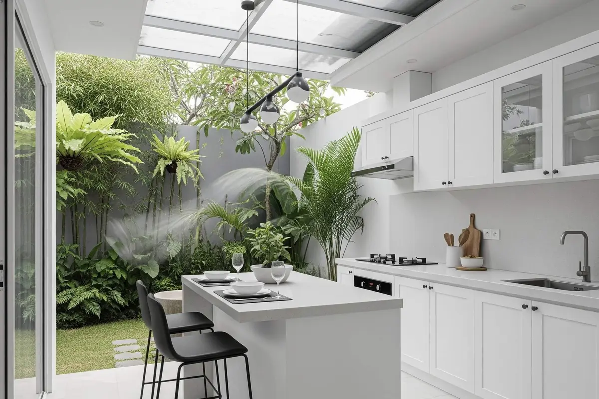 Ide Dapur Semi Outdoor dengan Taman Belakang
