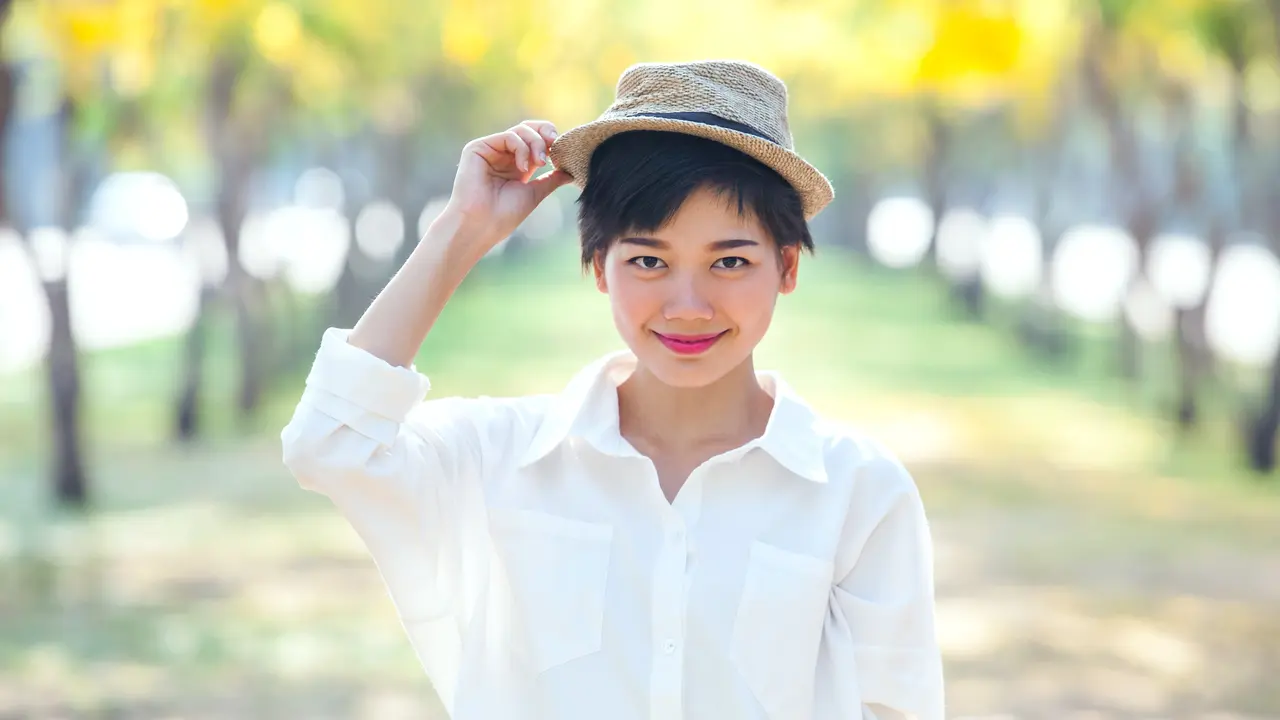 perempuan tersenyum bahagia