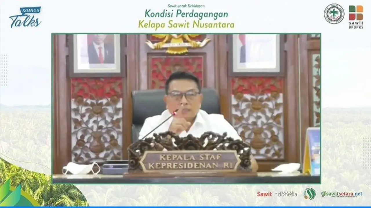 Kepala Staf Kepresidenan (KSP) Moeldoko dalam webinar Kondisi Perdagangan Kelapa Sawit Nusantara, Kamis (21/7/2022).