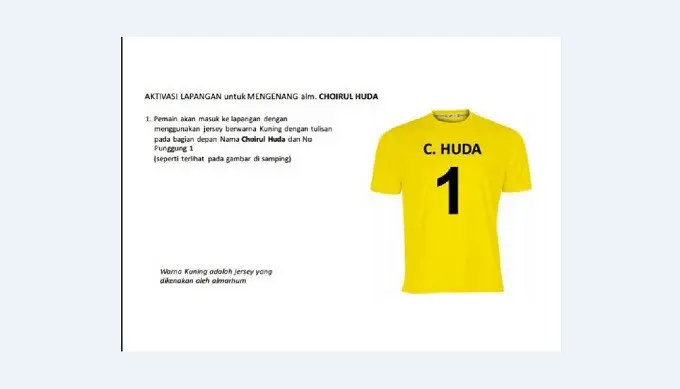 Manual dari PT Liga Indonesia Baru untuk penghormatan kepada Choirul Huda pada pekan ke-30 Liga 1. (Bola.com/Istimewa)