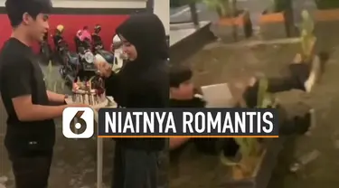 Nasib apes dialami oleh pria ini ketika ingin berniat romantis kepada ceweknya namun gagal.