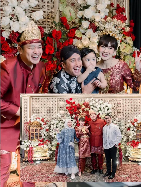 Acara berlangsung sangat meriah dengan dihadiri banyak teman-teman selebriti.  Tampak hadir Irfan Hakim, Fitri Tropica dan suami foto bareng dengan yang punya hajat. [Instagram/gilangdirga]