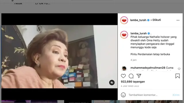 Klarifikasi nenek Nathalie Holscher. (Foto: Instagram @lambe_turah)