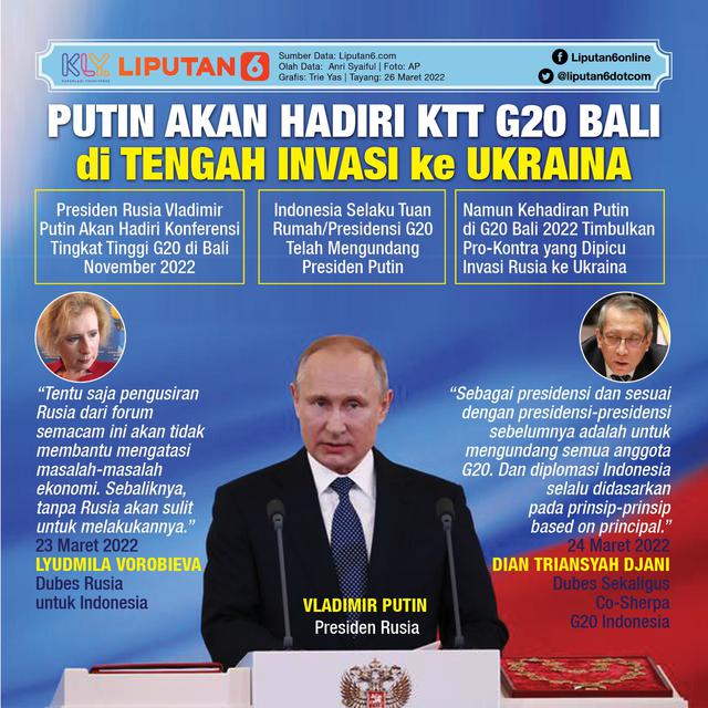 Infografis Putin Akan Hadiri KTT G20 Bali di Tengah Invasi ke Ukraina. (Liputan6.com/Trieyasni)