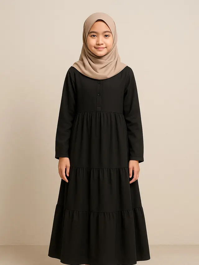 Gamis Hitam Layered Simpel (Foto: ChatGPT)