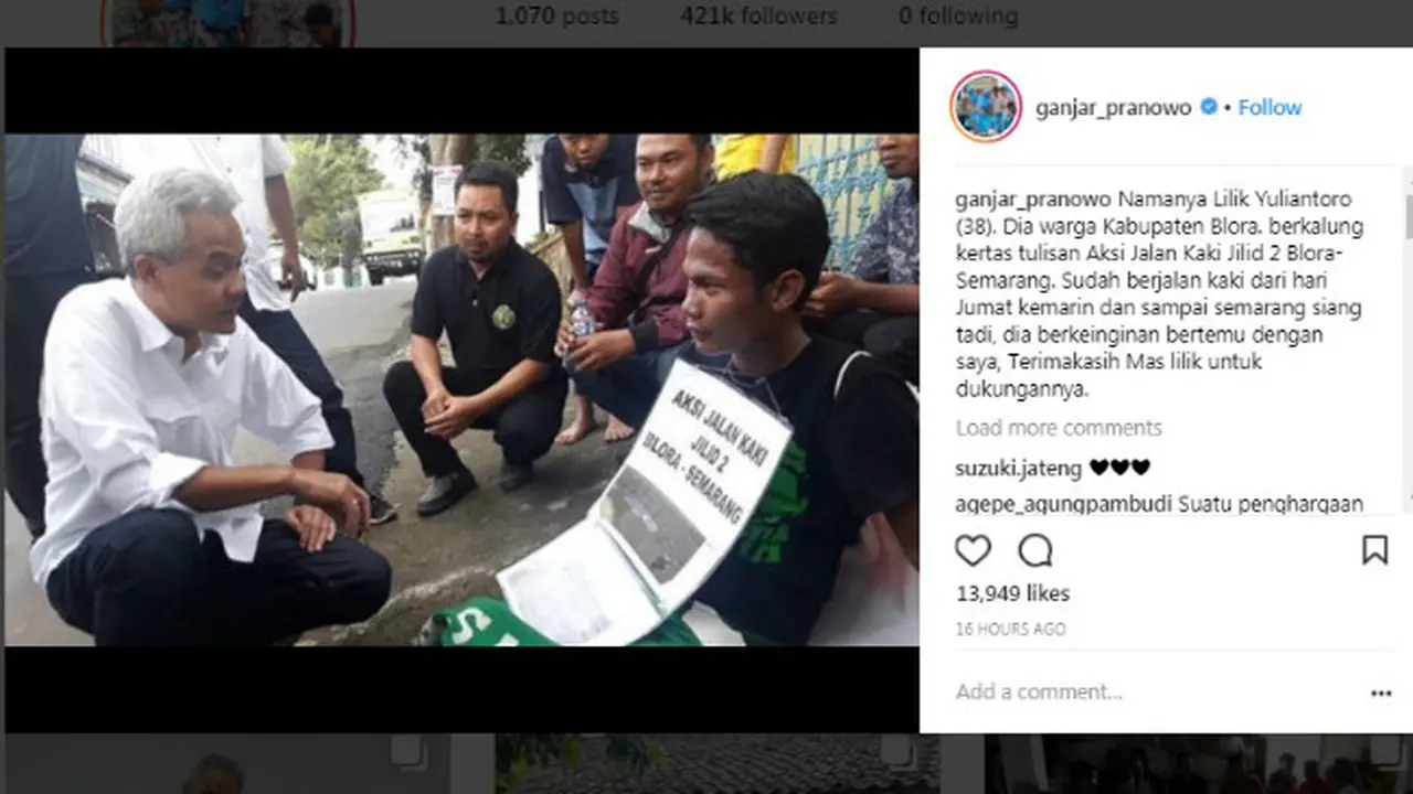 Pria Ini Rela Jalan Kaki 5 Hari demi Dukung Ganjar Pranowo