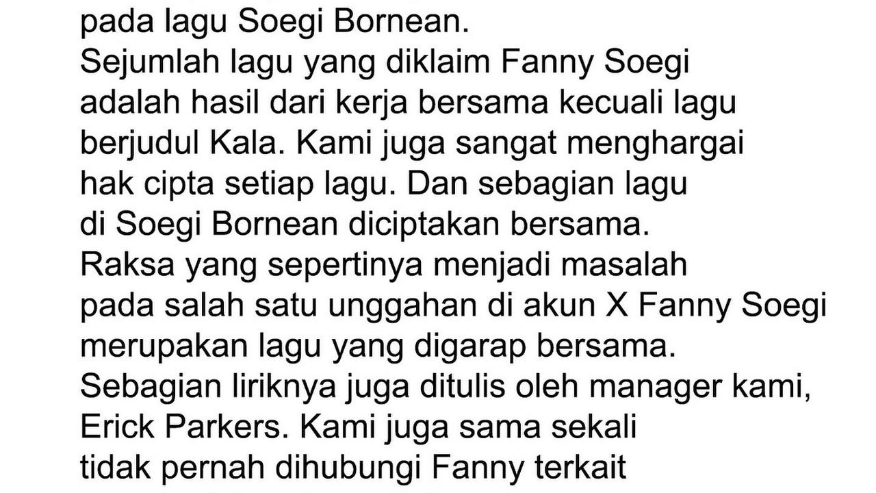 Soegi Bornean Beri Jawaban soal Curhat Fanny Soegi di Twitter/X