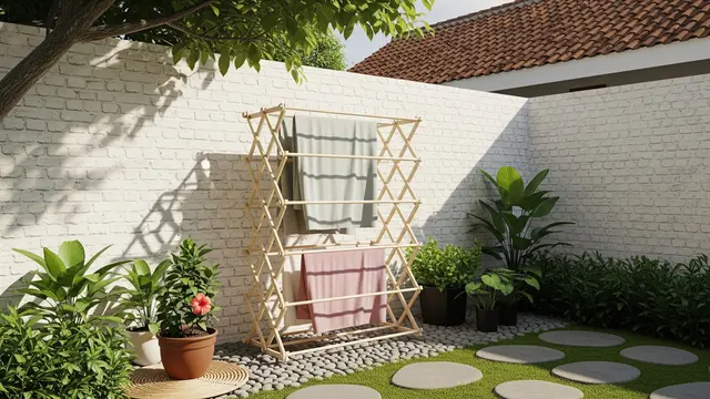 Ide Rak Jemuran Lipat untuk Belakang Rumah Sempit Model Lipat Bertingkat