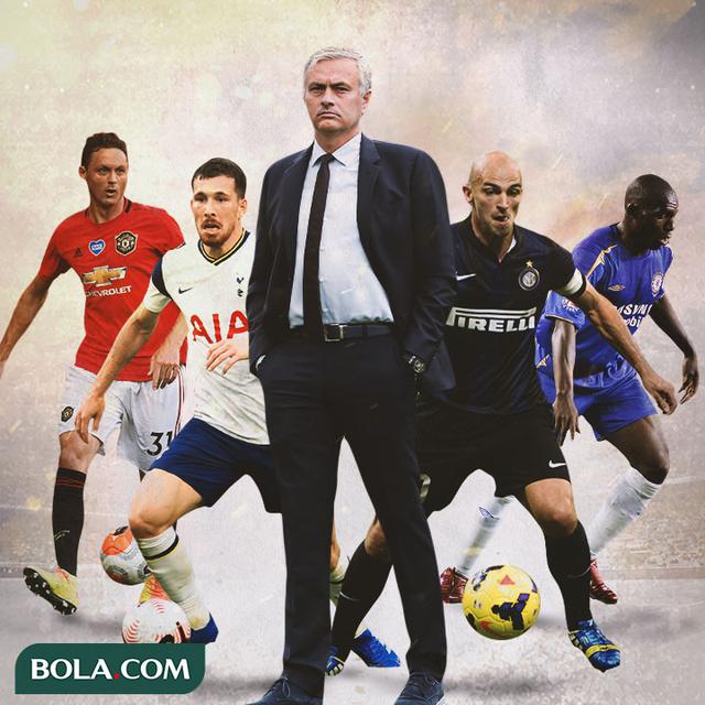 Ilustrasi - Jose Mourinho, Nemanja Matic, Pierre-Emile Hojbjerg, Esteban Cambiasso, Geremi
