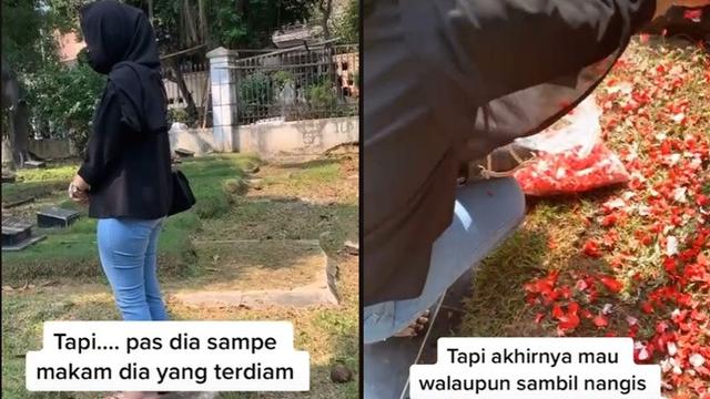 Viral Wanita Terdiam di Makam Usai Tahu Mantannya Meninggal, Alasan Putus Tragis