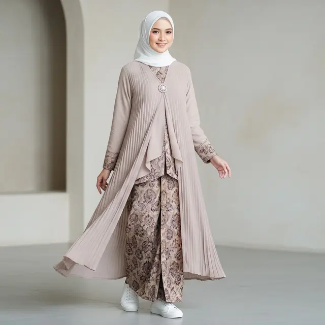 Gamis Cardigan Plisket Layering Modern