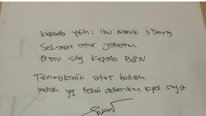 Mantan Wakil Kepala Badan Gizi Nasional (BGN), Sony Sonjaya, menuliskan surat untuk kepala BGN baru, Nanik S Deyang (@sonysonjayabd)