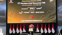 PT Merdeka Gold Resources Tbk (EMAS) resmi melantai di bursa hari ini, Selasa, 23 September 2025.&nbsp;Harga sahamnya langsung melambung tinggi. (Liputan6.com/Gagas)