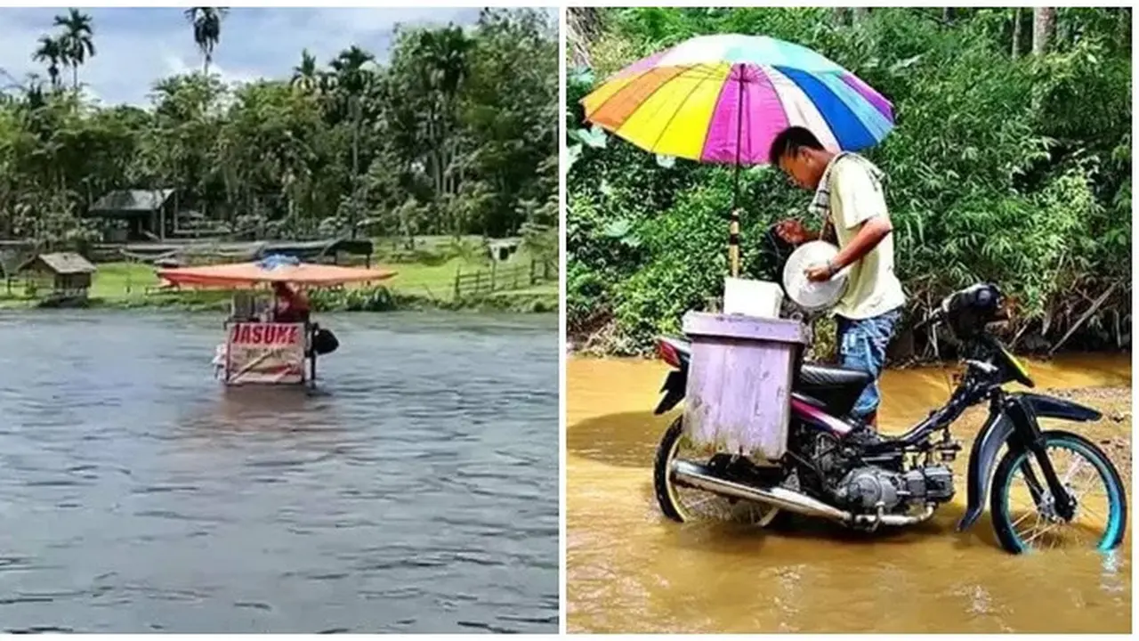 6 Potret Orang Jualan di Pinggir hingga Tengah Sungai Ini Nyeleneh