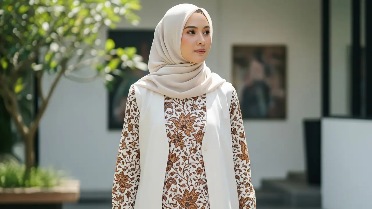 Model Gamis Batik dengan Outer Tunik (Image by Gemini AI)