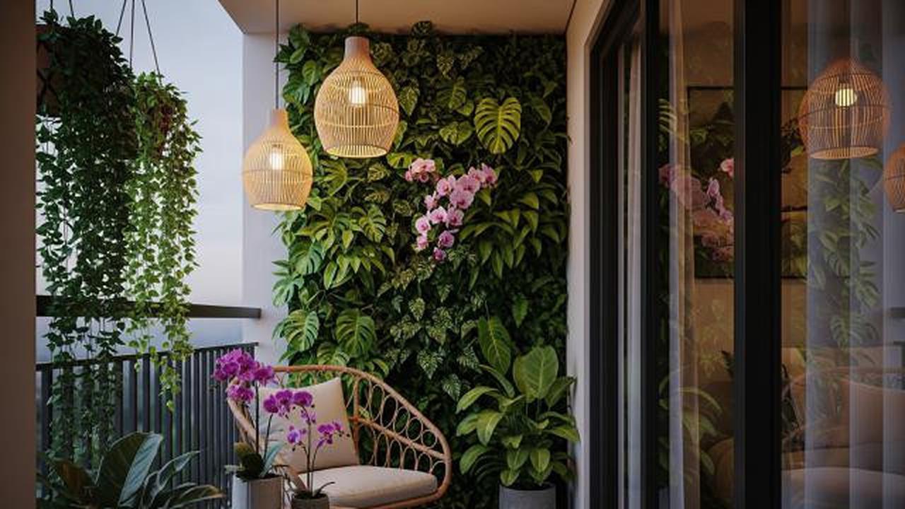Oase Balkon: Ruang Relaksasi dengan Tanaman Gantung/Inspirasi Teras Sempit di Perkotaan dengan Konsep Hijau Vertikal (Sumber: gemini.com)